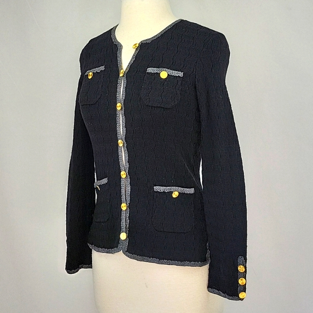 Trina Turk Vermouth Textured Wool Cardigan Black Size XS